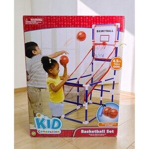 Kid Connection Basketball Set 4.5 Ft Tall Goal 2 Balls Pump NIB Indoor Kids